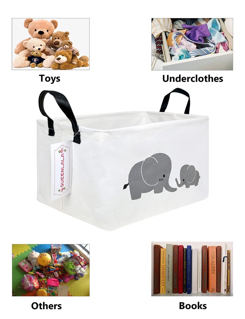 QUEENLALA Rectangular Laundry Hamper/Foldable Nursery Laundry Basket for Organizing/Storage Bin Baskets/Children Toy Office Bedroom/Toy Bin Closet Shelf Basketsï¼ˆRec-Parent-child elephantï¼‰ - Image 4